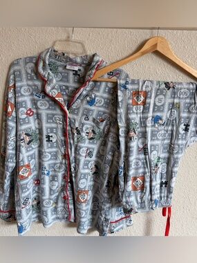 Monopoly Print Grey adult Pajama Set with Red Trim game jail money size M